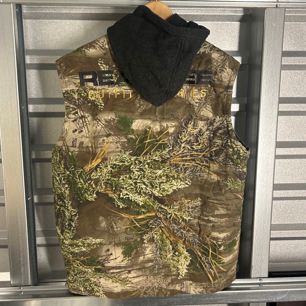 Realtree Hooded Camo Vest Mens L Brown Advantage Max-1 Hunting Gorpcore Utility